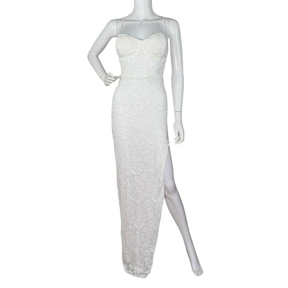 Lovesome Lace-Up Sequin Slip Dress Gown Prom Homecoming Wedding White Sz S - Picture 2 of 11